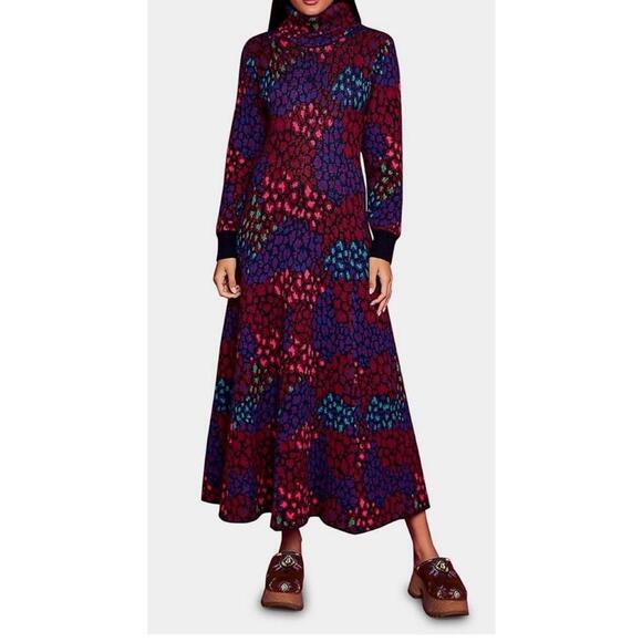 $275 Farm Rio Leopard Mix Sweater Dress - Picture 3 of 9